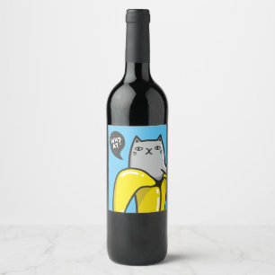 Katze in Banane Weinetikett