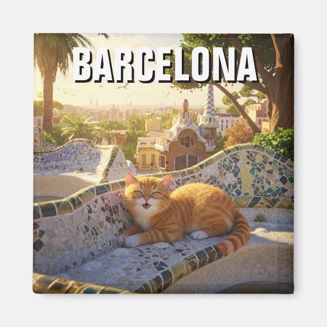 Katze in Barcelona Spanien Park Güell Travel Magnet (Vorne)