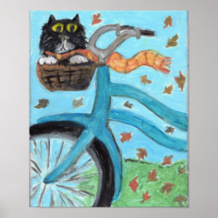 Katze in Basket Folk Art Niedlich Einzigartiges Ma Poster