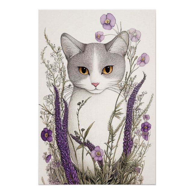 Katze in Blume Poster (Vorderseite)