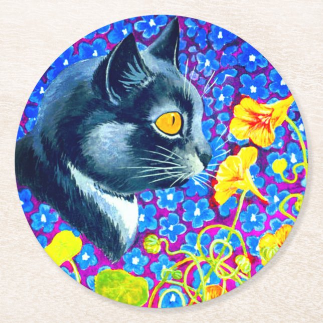 Katze in Blume Runder Pappuntersetzer (Vorderseite)