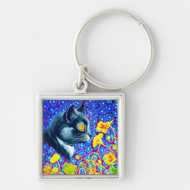 Katze in Blume Schlüsselanhänger (Vorne)
