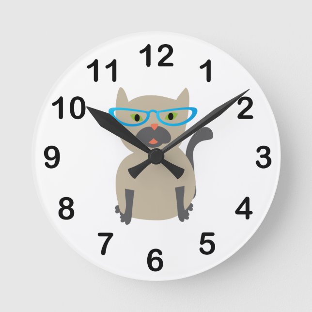 Katze in Brille Runde Wanduhr (Vorderseite)