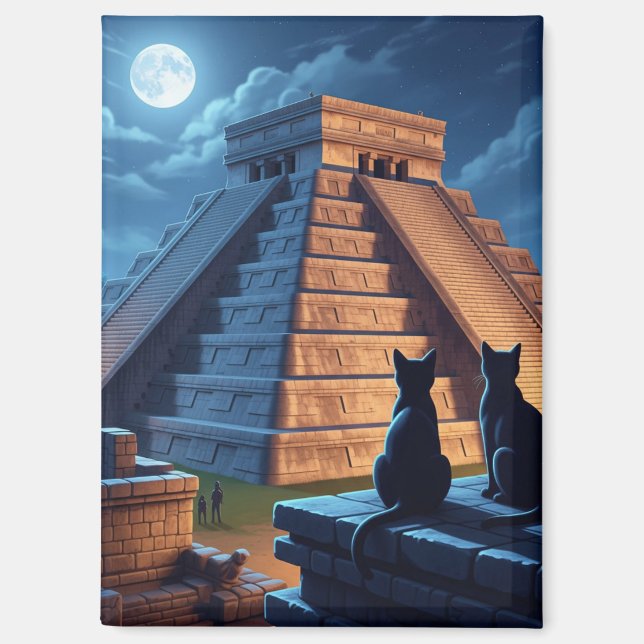 Katze in Chichen Itza Mexiko Nacht Magnet (Vorderseite)