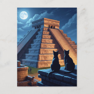 Katze in Chichen Itza Mexiko Nacht Postkarte