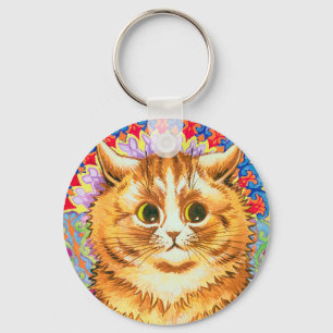 Katze in dekorativem Muster, Louis Wain Schlüsselanhänger