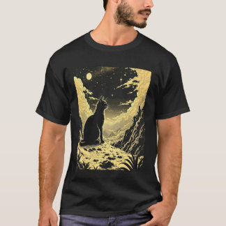 Katze in den Bergen Mondlicht T-Shirt