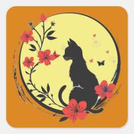 Katze in den Mondlicht-Aufklebern Quadratischer Aufkleber