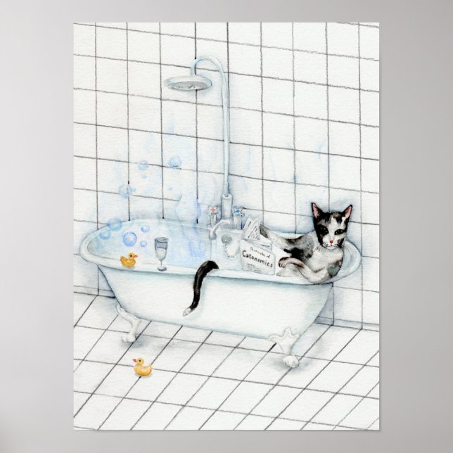 Katze in der Badewanne Poster (Vorne)