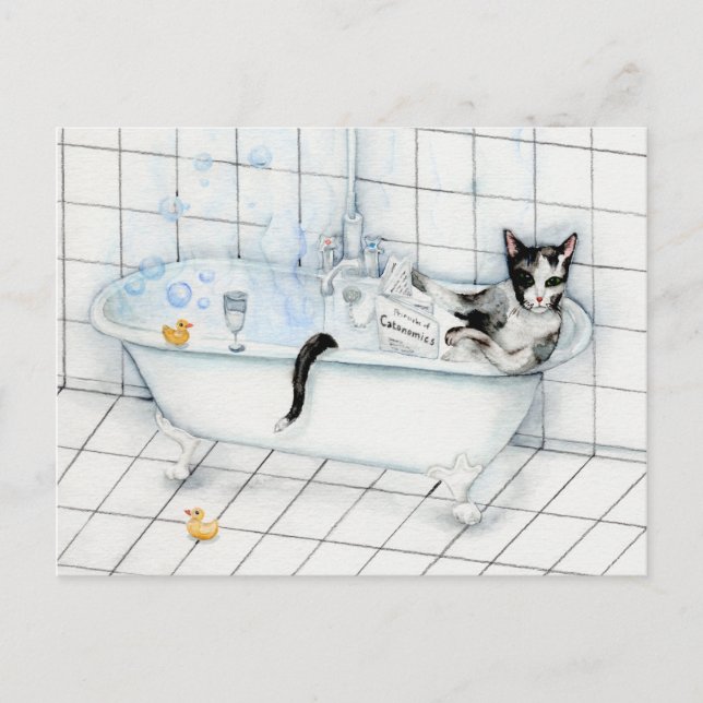 Katze in der Badewanne Postkarte (Vorderseite)