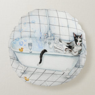Katze in der Badewanne Rundes Kissen