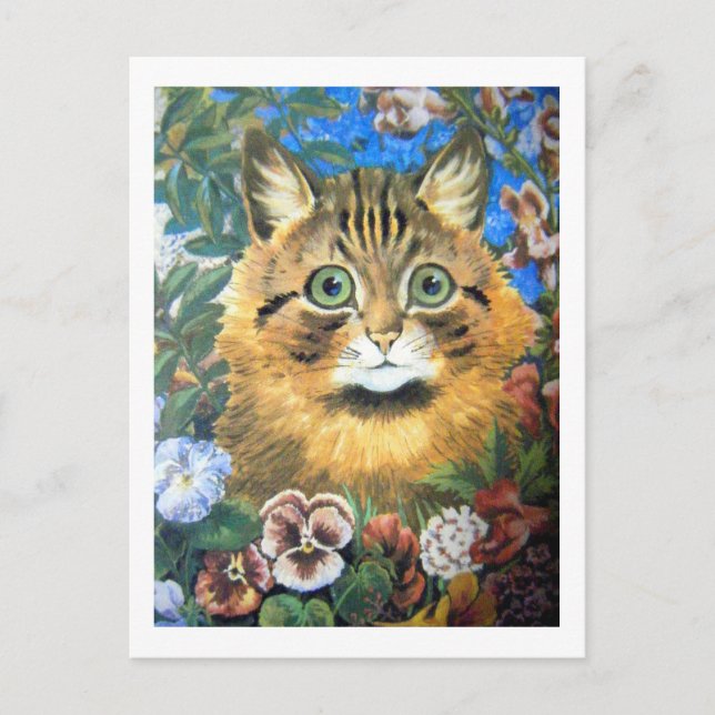 Katze in der Blume, Louis Wain Postkarte (Vorderseite)