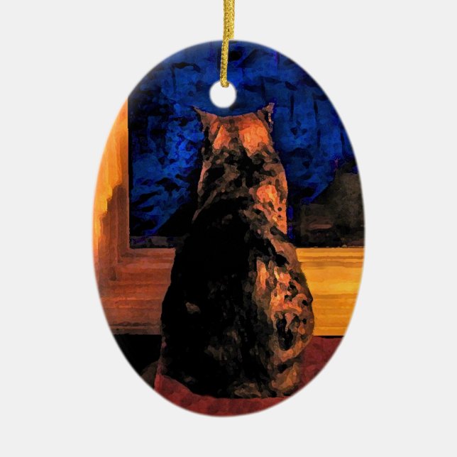 Katze in der Fenster-Weihnachtsverzierung Keramik Ornament (Vorne)