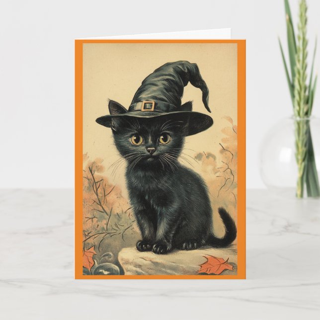 Katze in der Grußkarte von Hexenhut Karte (Vorderseite)