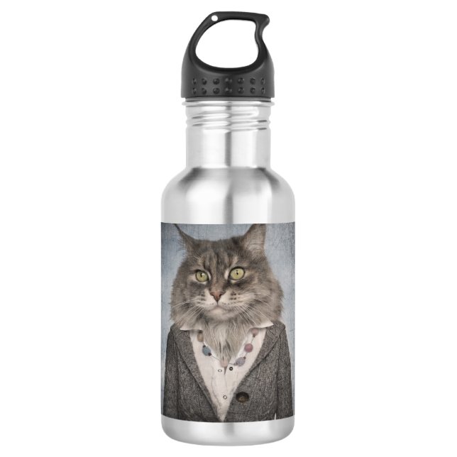 Katze in der Kleidung Edelstahlflasche (Vorderseite)