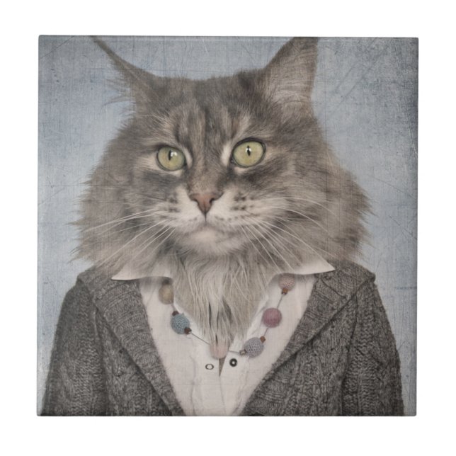 Katze in der Kleidung Fliese (Vorderseite)