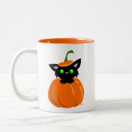 Katze in der Kürbiskaffee-Tasse Zweifarbige Tasse