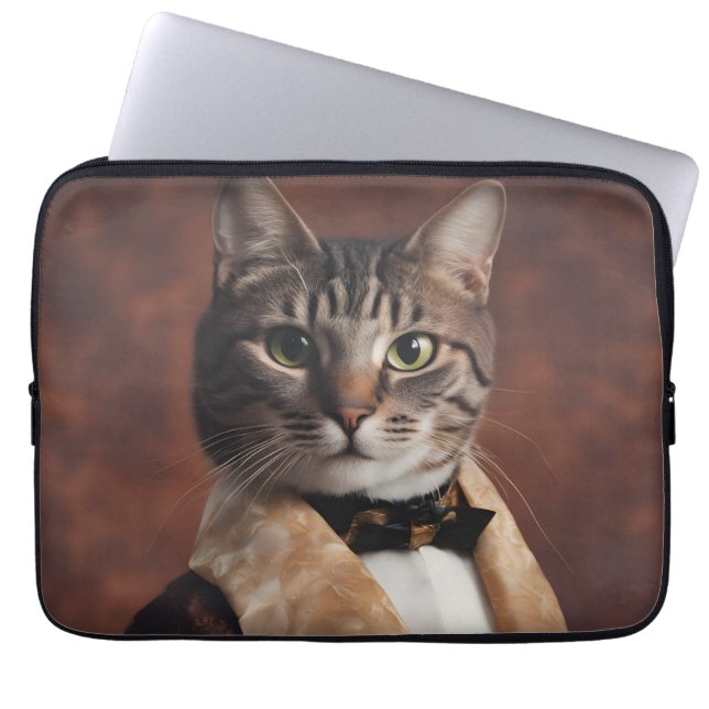 Katze in der Rauchjacke Laptopschutzhülle (Vorderseite)