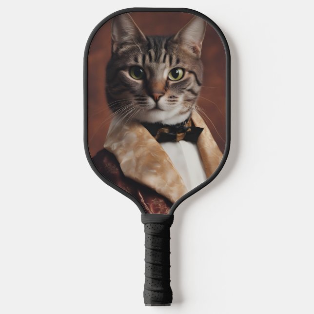 Katze in der Rauchjacke Pickleball Schläger (Vorderseite)
