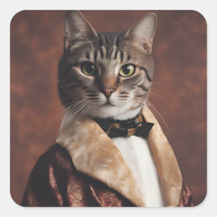 Katze in der Rauchjacke Quadratischer Aufkleber