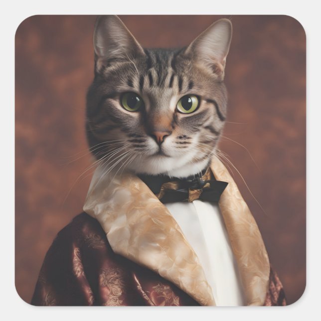 Katze in der Rauchjacke Quadratischer Aufkleber (Vorderseite)