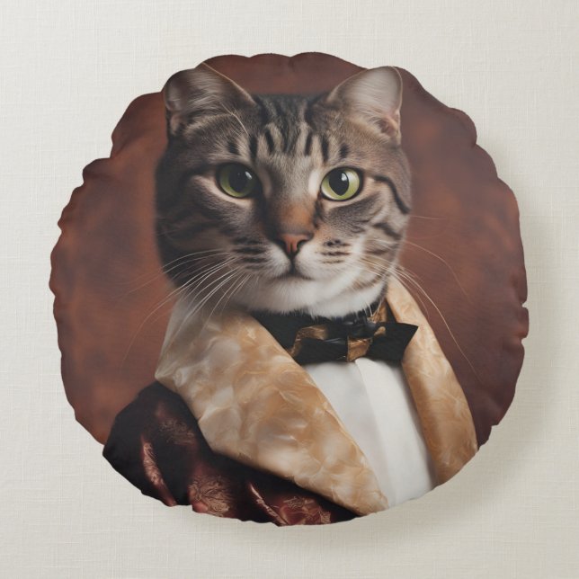 Katze in der Rauchjacke Rundes Kissen (Vorderseite)