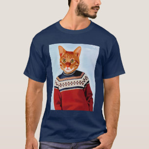 Katze in der Ski-Strickjacke T-Shirt