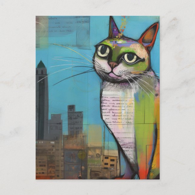 Katze in der Stadtmitte Postkarte (Vorderseite)