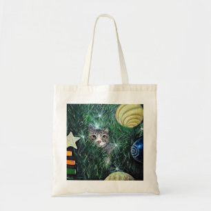 Katze in der Weihnachtsbaummalerei Tragetasche