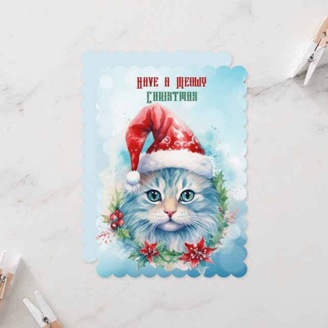 Katze in der Weihnachtsmannmütze haben ein mildes  (Vorderseite/Rückseite Beispiel)