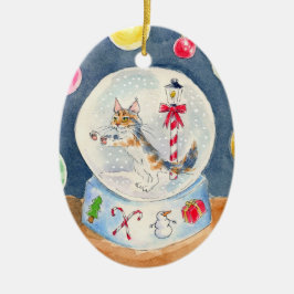 Katze in der Weihnachtsschnee-Kugelverzierung Keramik Ornament