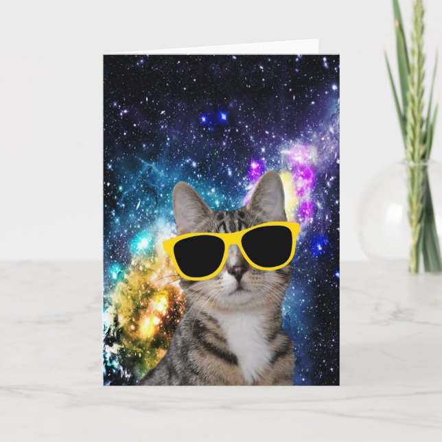 Katze in der Weltraum-Gruß-Karte Karte (Vorderseite)