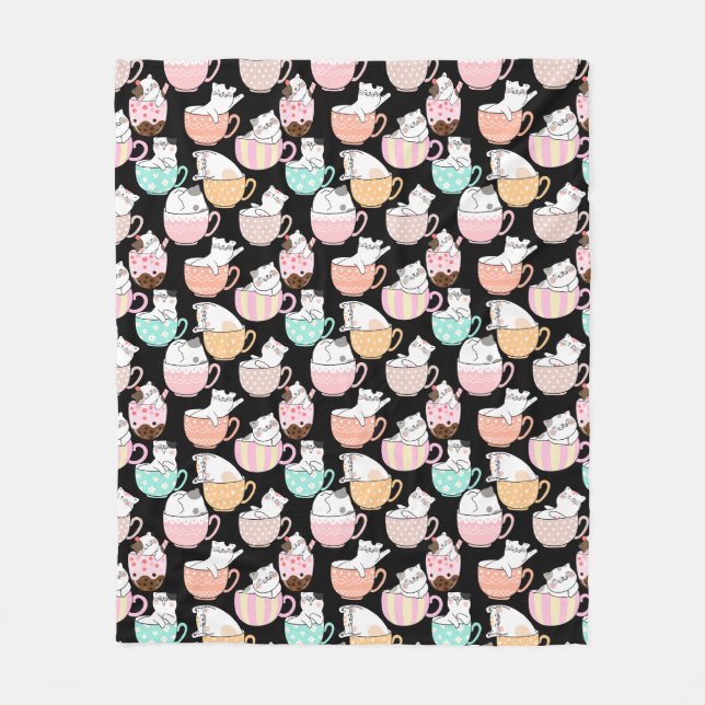 Katze in einem Cup Muster Design 01 w Fleecedecke (Vorderseite)