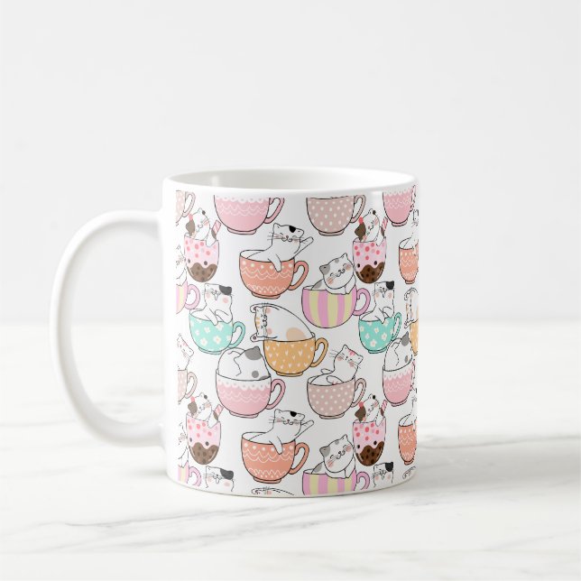 Katze in einem Cup Muster Design 01 w Kaffeetasse (Links)