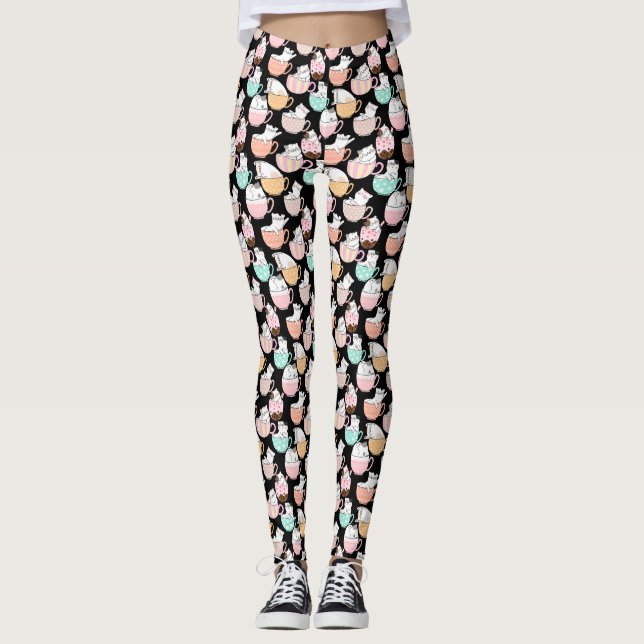 Katze in einem Cup Muster Design 01 w Leggings (Vorderseite)