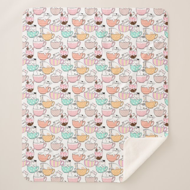 Katze in einem Cup Muster Design 01 w Sherpadecke (Vorderseite)