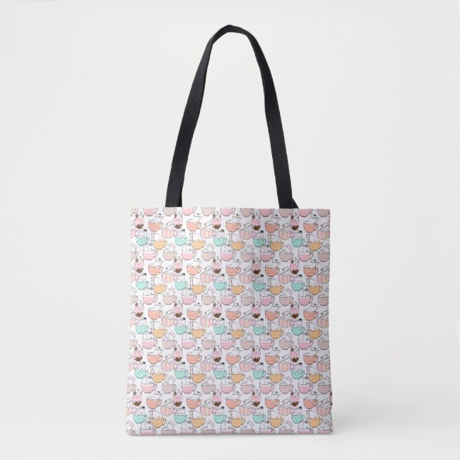 Katze in einem Cup Muster Design 01 w Tasche (Vorderseite)