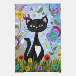 Katze in einem Garten Abstrakte Kunst Handtuch