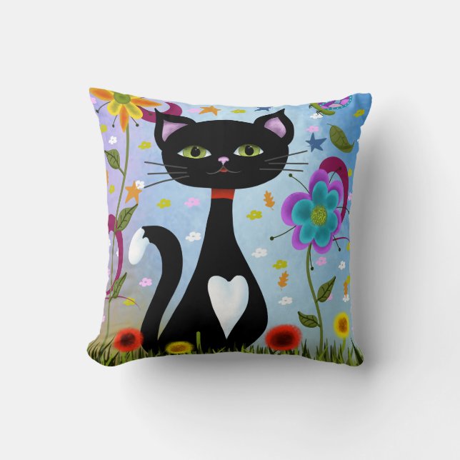 Katze in einem Garten Abstrakte Kunst Kissen (Vorderseite)