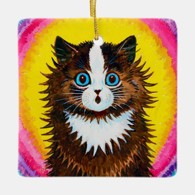 Katze in einem Regenbogen, Louis Wain Keramikornament (Vorderseite)