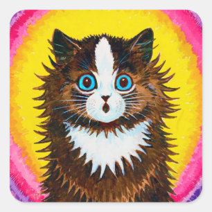 Katze in einem Regenbogen, Louis Wain Quadratischer Aufkleber