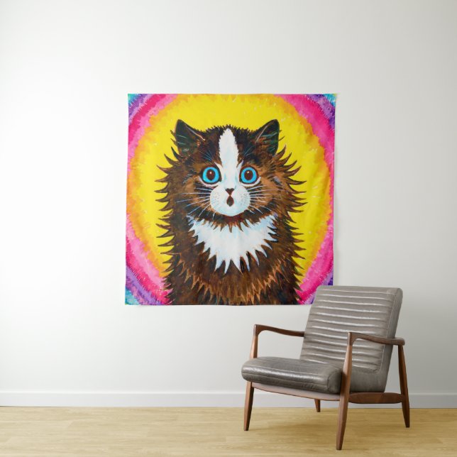 Katze in einem Regenbogen, Louis Wain Wandteppich (Beispiel)