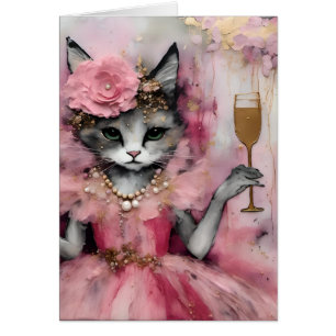 Katze in einem rosa Kleid mit einem goldenen Geträ
