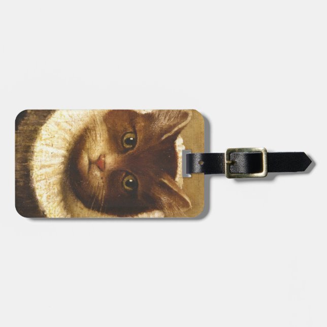 Katze in einem Ruff Niedliche Viktorianische Kunst Gepäckanhänger (Vorderseite horizontal)