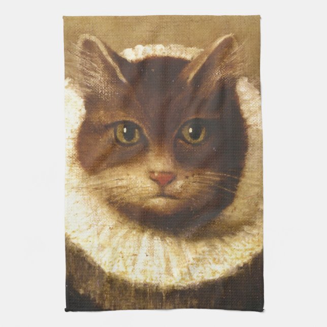Katze in einem Ruff Niedliche Viktorianische Kunst Handtuch (Vertikal)