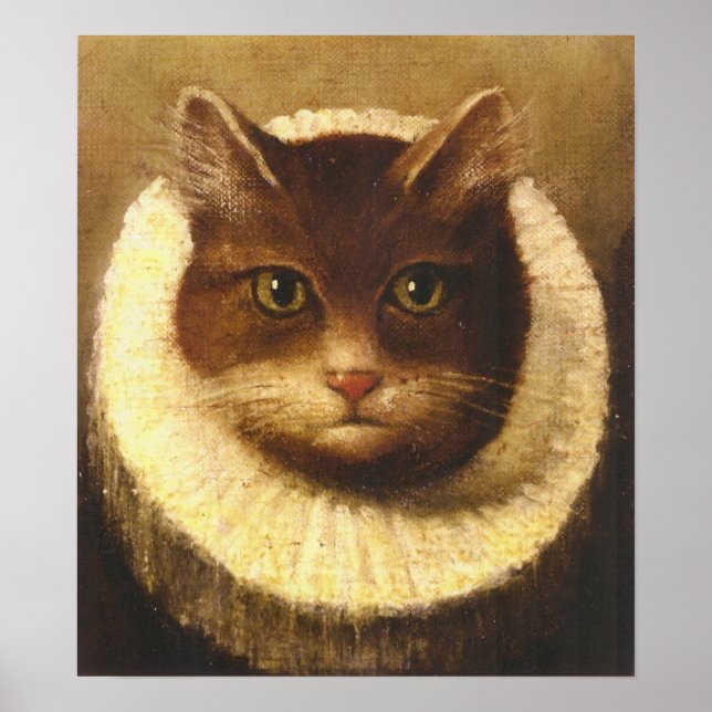 Katze in einem Ruff Niedliche Viktorianische Kunst Poster (Vorne)