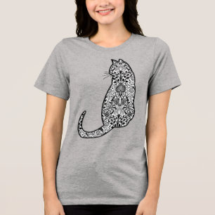 Katze in einem Schwarz-Weiß-Jugendstil-Muster Tri-Blend Shirt