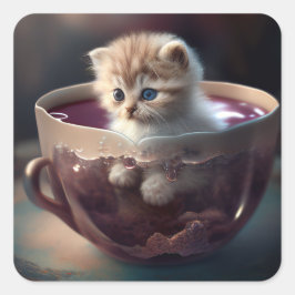 Katze in einem Teacup | Kitten in einem Teacup Cat Quadratischer Aufkleber