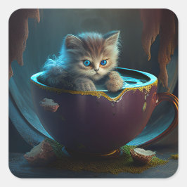 Katze in einem Teacup | Kitten in einem Teacup Cat Quadratischer Aufkleber