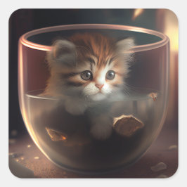 Katze in einem Teacup | Kitten in einem Teacup Cat Quadratischer Aufkleber